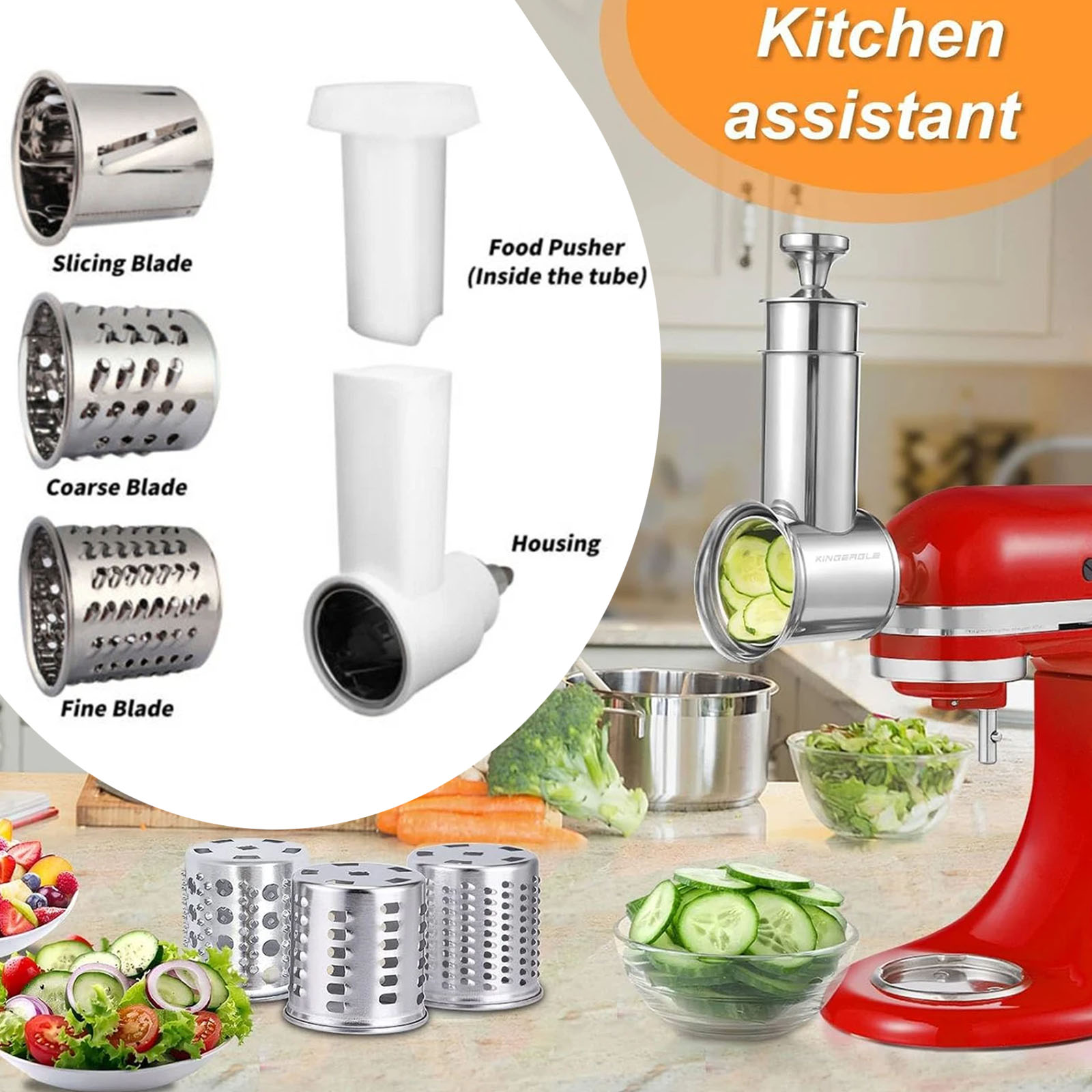 Commercial Kitchen Aid Mixer - Насадка-измельчитель/слайсер 3-в-1 из нержавеющей стали для
